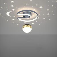 Moon and Stars Ceiling Light, 24W Dimmable LED, for Children's Bedroom, Modern Blue, Hallway, Bathroom