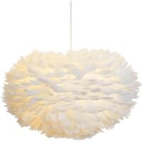 White feather pendant light, 40 cm, hand-woven lampshade for bedroom or living room