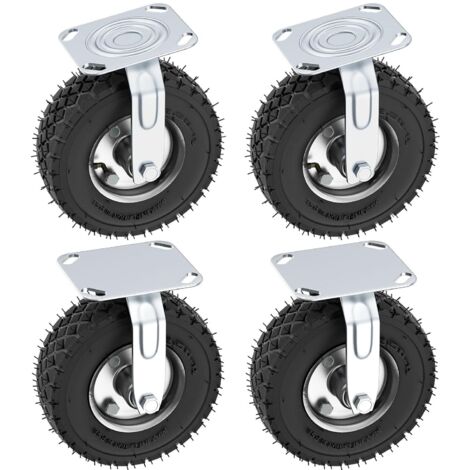 Kit de 4 Roulettes Charge Lourde 200mm – 2 Pivotantes et 2 Fixes, Jusqu’à 200KG, 360 Degrés Roulettes Charge Lourde en Caoutchouc pour Meubles, Chariots et Équipements Lourds