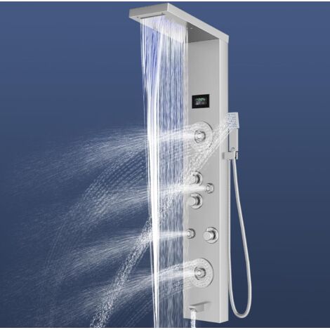 LED Panneau de douche avec robinet, 5 Fonctions, Panneau Colonne Douche Pluie, Jets de Massage, Douchette, Bec de Baignoire et Affichage de la Température con Display LCD per Bagno