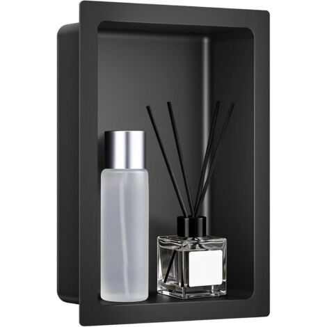 Niche de Douche Encastrable Noire 48x33x10cm, Niche Murale en Acier Inoxydable 304 (3mm) avec Finition Noir Mat, Grand Espace de Stockage Étanche, Design Luxueux pour Salle de Bain