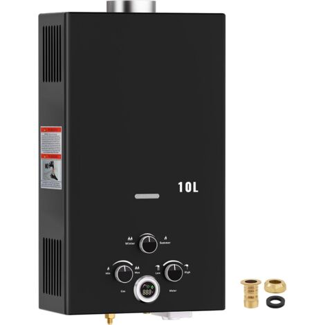 Chauffe-eau à gaz instantané sans réservoir 10L / 20kW Propane GPL pour usage intérieur ventilé, extérieur, écran LED, modes été/hiver, Certifié CE – Camping Douche Buanderie Caravane