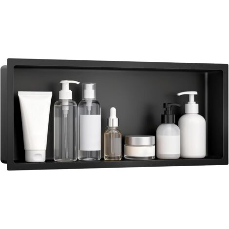 Niche de Douche Encastrable Noire en Acier Inoxydable 304, 79×33 cm, Étagère Murale Salle de Bain Moderne Étanche, Résistante à la Rouille, pour Stockage Savon Shampooing