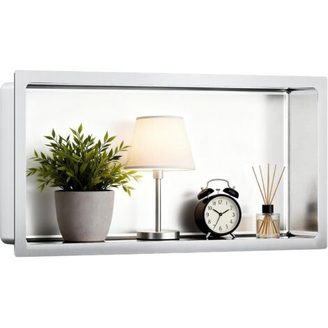 Niche de Douche Encastrable 10x30x61cm, Niche Murale en Acier Inoxydable 304 (3mm) Étanche, Étagère de Salle de Bain Grande Capacité, Design Minimaliste Brillant pour Stockage Shampoing Vaisselle