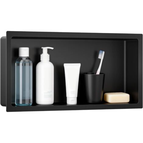 Niche de Douche Encastrable Noire 10x30x61cm, Niche Murale en Acier Inoxydable 304 (3mm) Étanche, Étagère de Salle de Bain Grande Capacité, Design Luxueux Mat pour Stockage Shampoing Vaisselle