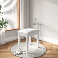 Chingnimon Moderner weißer gepolsterter Friseurstuhl ohne Rückenlehne, weiches PU-Leder, Massivholzfüße, Ottoman-Pouf