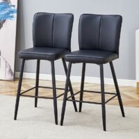 Chingnimon Set aus 2 101 cm PU-Barhockern schwarz – ergonomische Rückenlehne, 6,6 cm Sitz, stabile Metallfüße