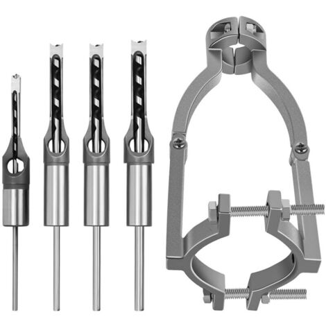 Jeu de forets à trou carré HSS pour le travail du bois - Avec adaptateur - 6,4 mm, 8 mm, 9,5 mm, 12,7 mm