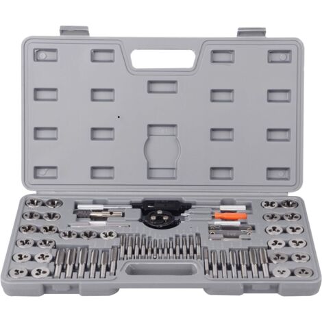 – Coffret de 60 tarauds et filières en acier trempé – Filetage grossier et fin – Pour couper et renouveler les filetages – Étui de transport inclus