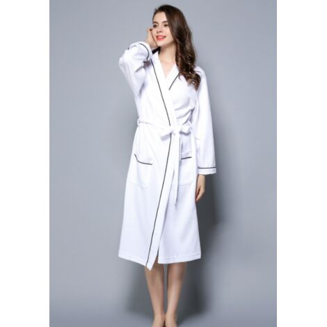 Umnuou – Peignoir femme léger en coton gaufré pour spa et sauna – Confort optimal après le bain – Manches 3/4 – Blanc L