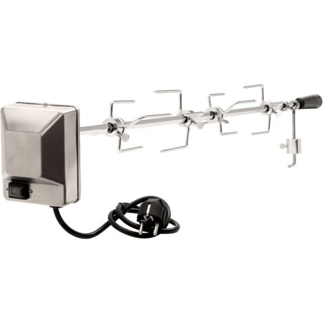 Set de brochettes barbecue 100 cm – 4 aiguilles à viande – Moteur en acier inoxydable 220V – Charge max 10 kg – Compatible avec grill et fumeurs