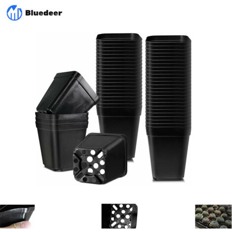 Lot de 50 pots de pépinière 5,5cm – Plastique réutilisable carré – Avec trous de drainage pour semis intérieur et extérieur (1/5)