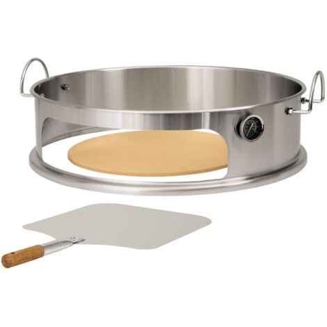 Élément de pizza pour gril à boules Ø 57 cm – Acier inoxydable – Pierre à pizza en magnésium – Pelle et thermomètre inclus