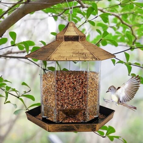 – Mangeoire à oiseaux suspendue en plastique durable – Capacité 2,6 lb – Toit incliné pour protection intempéries – Pour plusieurs oiseaux en même temps