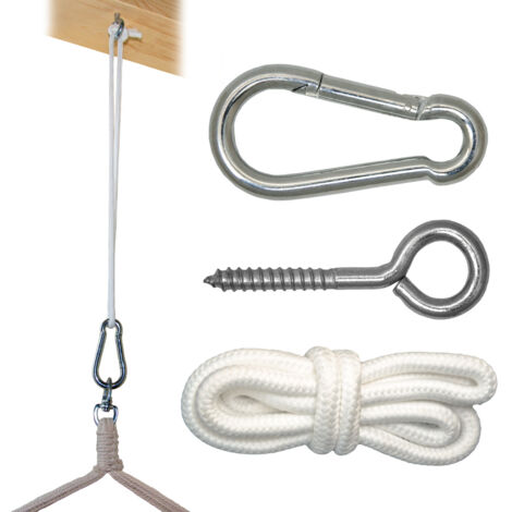 Support métal pour fauteuil suspendu – Kit de fixation plafond et bois – Charge max 160 kg – Corde résistante et mousqueton inclus