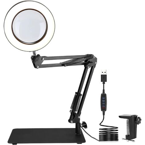 Ikodm – Lampe loupe de bureau 72 LED 1500 lumens – Lentille HD 5X – 3 modes de couleur – Bras pivotant réglable pour artisanat et lecture - 72LED