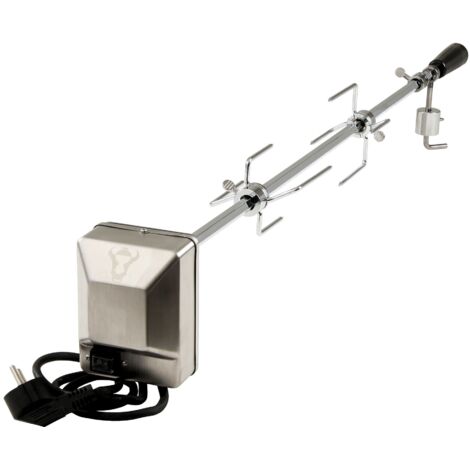 Set de broche à barbecue 90 cm – 2 aiguilles à viande – Moteur inox 220V – Capacité 10 kg – Installation facile sur barbecues