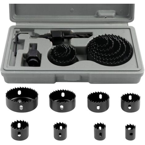 Coffret de 11 scies cloches bimétalliques en acier au carbone de 19 à 64 mm, pour bois, plaques de plâtre et cloisons sèches. (1/5)