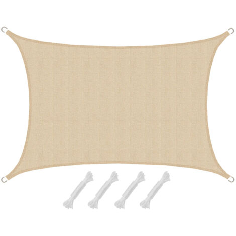 Voile d'ombrage rectangulaire 3x4m crème PE-HD – Protection UV 80% – Résistant aux intempéries et à la moisissure – Installation rapide avec anneaux inox (1/6)