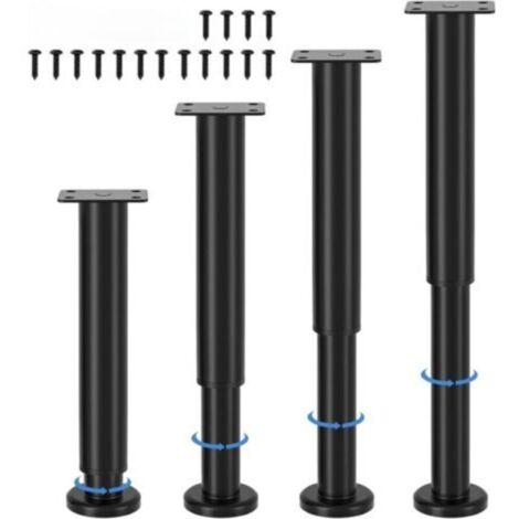 Lot de 4 pieds de meubles réglables,hauteur réglable 25-43 cm, pieds de meubles en métal noir,pieds de meubles pour armoire, meuble TV,canapé,table de chevet,chaise,armoire de salle de bain (1/5)