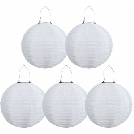 - Lot de 5 lampions solaires LED d'extérieur étanches,Pour jardin, église, jardin, fête, décoration (blanc, 30 cm) (1/5)