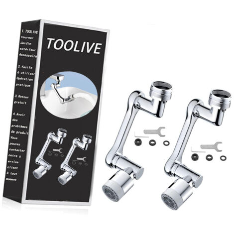 Lot de 2 robinets d'aérateurs universels pivotants à 1080 ° - Extension pivotante - Ventilateur de robinet universel pour robinets de cuisine/salle de bain