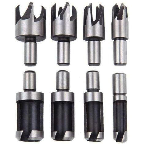 Minkurow – Fraise pour perceuse – Lot de 8 mèches bouchon bois – Acier haute teneur en carbone – 4 tailles pour bouchons en chêne