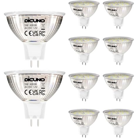 Ampoule LED GU5.3 Blanc Froid 6000K, MR16 LED 12V 5W Equivalent à 50W Halogène, Ampoules LED Spot Non Dimmable, Lot de 10 (1/9)
