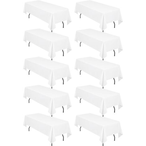 Ikodm – Lot de 10 nappes rectangulaires 153x260cm – Nappe blanche en polyester 180g/m² – Résistantes aux taches et aux plis – Pour mariage et banquet