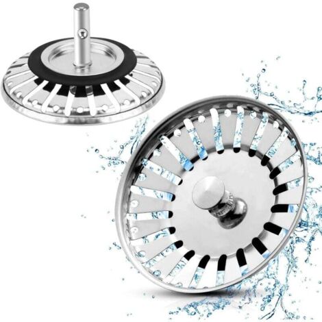Lablanc – Lot de 2 bouchons d'évier en acier inoxydable 84 mm – Joint en caoutchouc étanche – Pour éviers à trop-plein – Filtre de vidange efficace (1/5)
