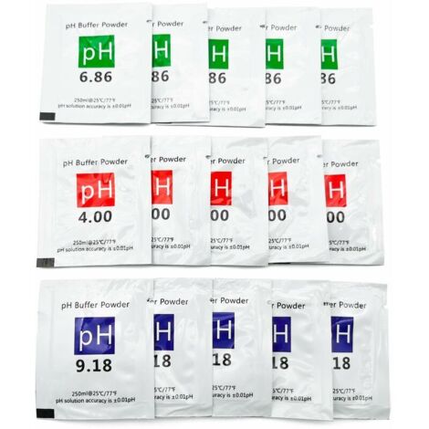 Debuns – Lot de 15 solutions tampons pH 4.00/6.86/9.18 – Précision ±0,01 pH – Pour étalonnage pH-mètre – Emballage résistant à l'humidité (1/5)
