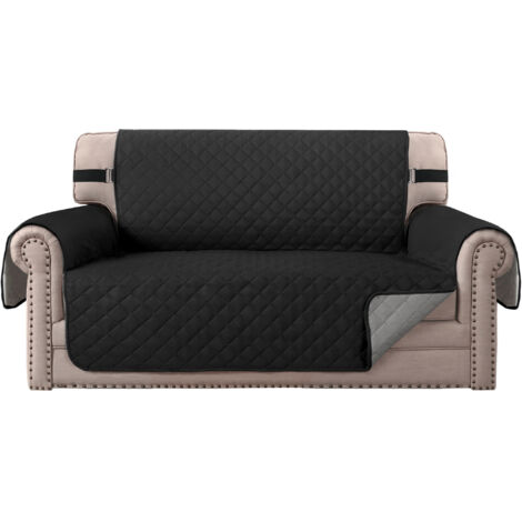 – Housse de fauteuil protecteur 2 places – Housse matelassée réversible en polyester – Résistante aux taches et poils d'animaux – Couleur noir (1/5)