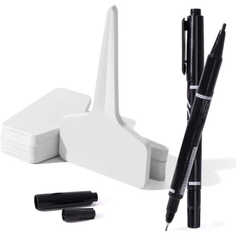 Lot de 50 étiquettes pour plantes avec 1 stylos à encre gel en forme de T en PVC blanc pour plantes imperméables et plantes en pot pour plantes d'intérieur 10 x 6 cm (1/5)