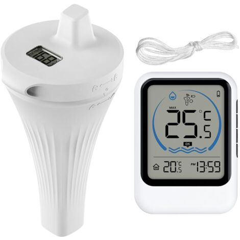Thermomètre de piscine sans fil IP68 flottant avec capteur de température - Écran LCD - Thermomètre numérique sans fil pour piscine, aquarium, baignoire, étang