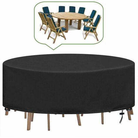 Housse Table de Jardin Ronde Bache Salon Jardin Exterieur Imperméable Anti-UV Oxford Robuste Bache Table et Chaise de Jardin Ø230X100CM (1/5)