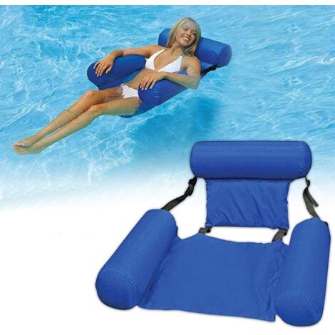 Hamac de piscine gonflable, matelas flottant pliable et portable, idéal pour la plage, les fêtes et les vacances, bleu. (1/5)