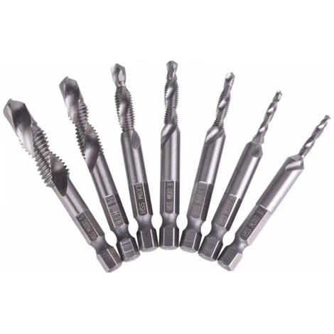 Foret et mèche de perceuse 6 Pièces Foret Mèche HSS à tige Hexagonale M3-M10 Filetage Vis Robinet - Argent (1/5)
