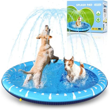 Piscine pour Chiens Grande, D140cm/55in, 0.55cm Épaississant Tapis de Jeu d'eau pour Chiens avec Éclaboussures et Antidérapant, Jouet de Jardin Portable Durable, Jaune & Bleu (1/5)