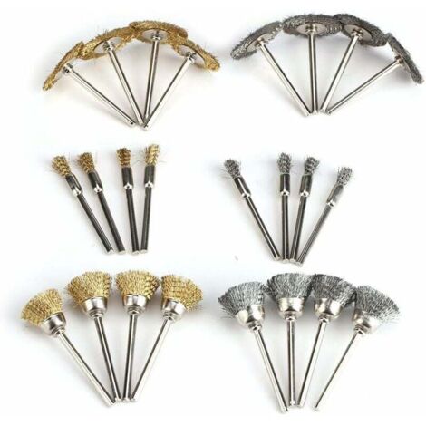 24pcs Brosses Métalique Perceuse, Roue Et Coupelle En Laiton En Acier Brosses De Polissage De Fil De Fer Kit Complet, Outils Meuleuse Rotatifs Pour Éliminer La Rouille/Corrosion/Peinture (1/5)