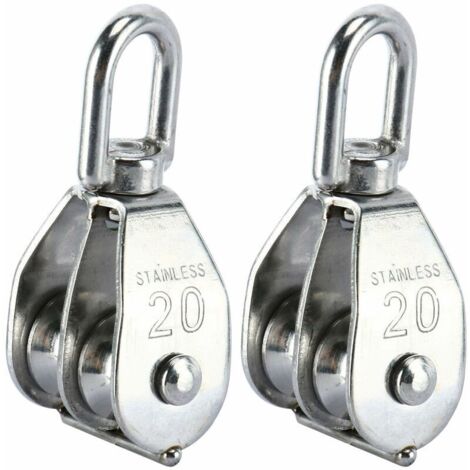 Lot de 2 blocs de poulie double en acier inoxydable 304 avec crochet pivotant à double poulie (M20) (1/5)