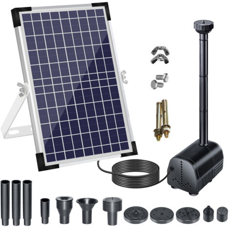 Pompe de Fontaine Solaire 18V/10W 1000L/h, Pompe à Eau Solaire, avec Grand Panneau Solaire et Buses, Circulation de l'Eau de l'Oxygène, pour Bain d'Oiseaux/Aquarium/Etang/Jardin (1/5)