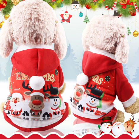Sweat à Capuche Chien Chat Manteau d'automne d'hiver Chaud pour Animaux de Compagnie de Noël Vêtements de Chien de Coton avec Bouton De Plein air Combinaison de Chien pour Petits Chiens - L (1/5)