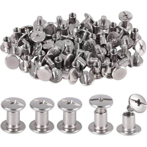 80 Pièces Rivet à Tête Plate, Rivets de Reliure en Acier Inoxydable, Chicago Reliure Vis, pour Bricolage Cuir, Livre, Album Photo, Ceinture en Cuir H200 (1/5)