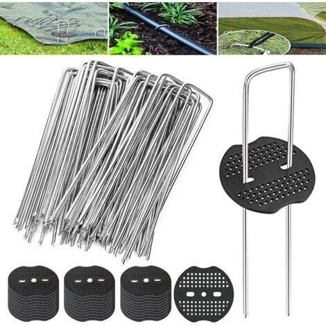 50 Pièces Piquets de Jardin avec 50 Rondelles Piquet de Fixation U-Forme Sardines de Fixation Bache Fixation Galvanisés Ancrages au Sol pour Toiles de paillage (15x3cm) (1/5)