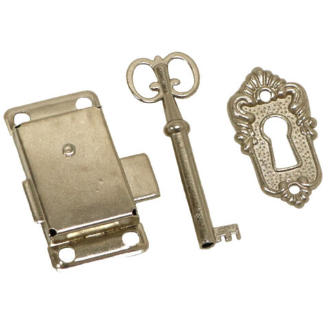Lot de 2 serrures de porte d'armoire antiques, serrures de meubles décoratives avec trous de serrure pour boîte en bois, bijoux anciens, valise, tiroir de meubles (nickel blanc) (1/3)