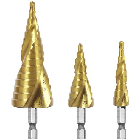 Forets Étagés Metal, Foret Meche Conique Hss Avec Tige Hexagone Triange Pour Métal/Bois/Plastique Lot De 3 Pcs 4-12/4-20/4-32mm (1/5)