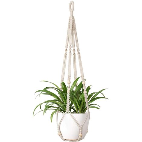 2 Pièces Cintre Macramé Porte-Plante Macramé Cintre Coton Plante Cintre Fleur Cintre Pot Cintre Pot De Fleur Cintre 105 Cm, 4 Jambes Blanc Crémeux (1/5)