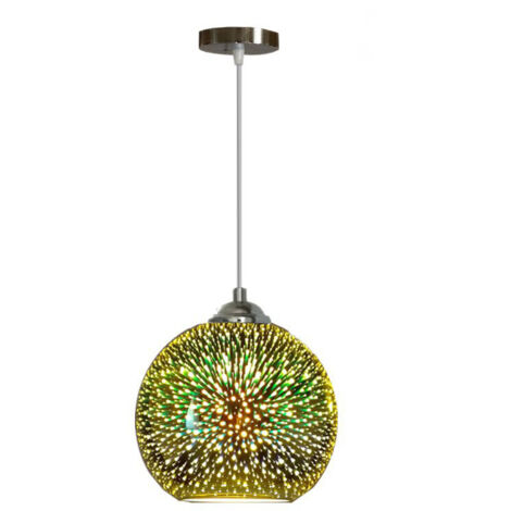 Lustre Coloré 3D LED Pendentif Lumières Miroir Boule de Verre Feu D'artifice Abat-jour E27 Base Suspension Lampe20cm (1/3)