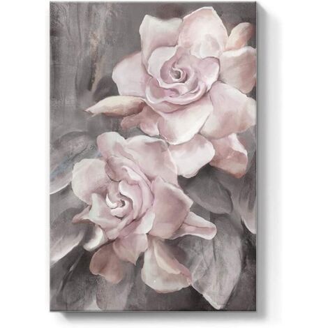 Tableau imprimé rose - Fleurs roses - Gris - Art mural - Décoration moderne - Pour salle à manger, salon, maison - 16x20inch- 1 pièce (1/4)