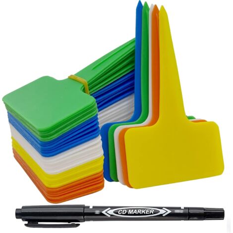 100 pièces Etiquette Jardin Exterieur Marqueurs en Plastique de Plantes Type T Plastique Etiquette Potager avec Stylo étanche Etiquetage Réutilisable et Accessoires pour Plantes(Multicolore) D (1/5)